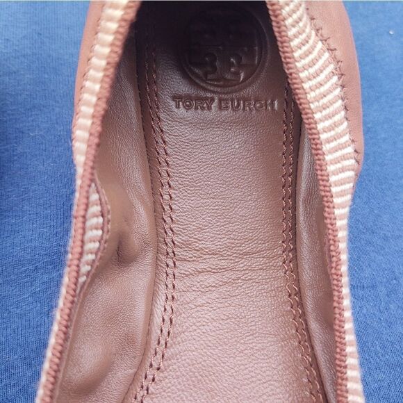 TORY BURCH Brown Leather Scrunch Ballet Flats Size 7.5 - Picture 2 of 5